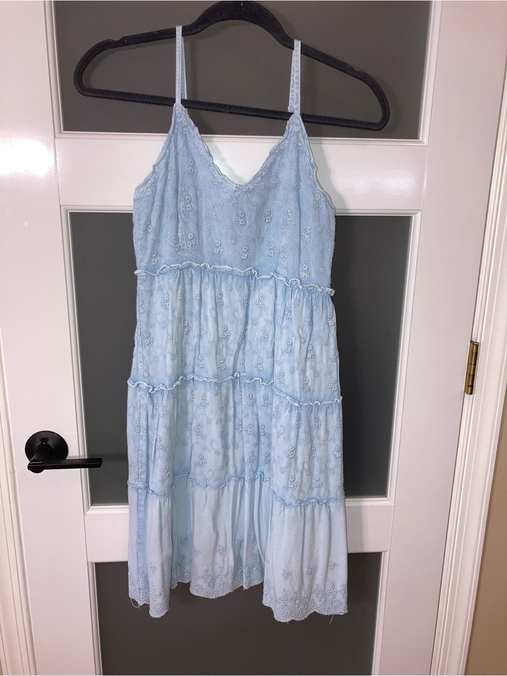 Sim and Sam Eyelet Tiered Sundress - distressed light blue - M